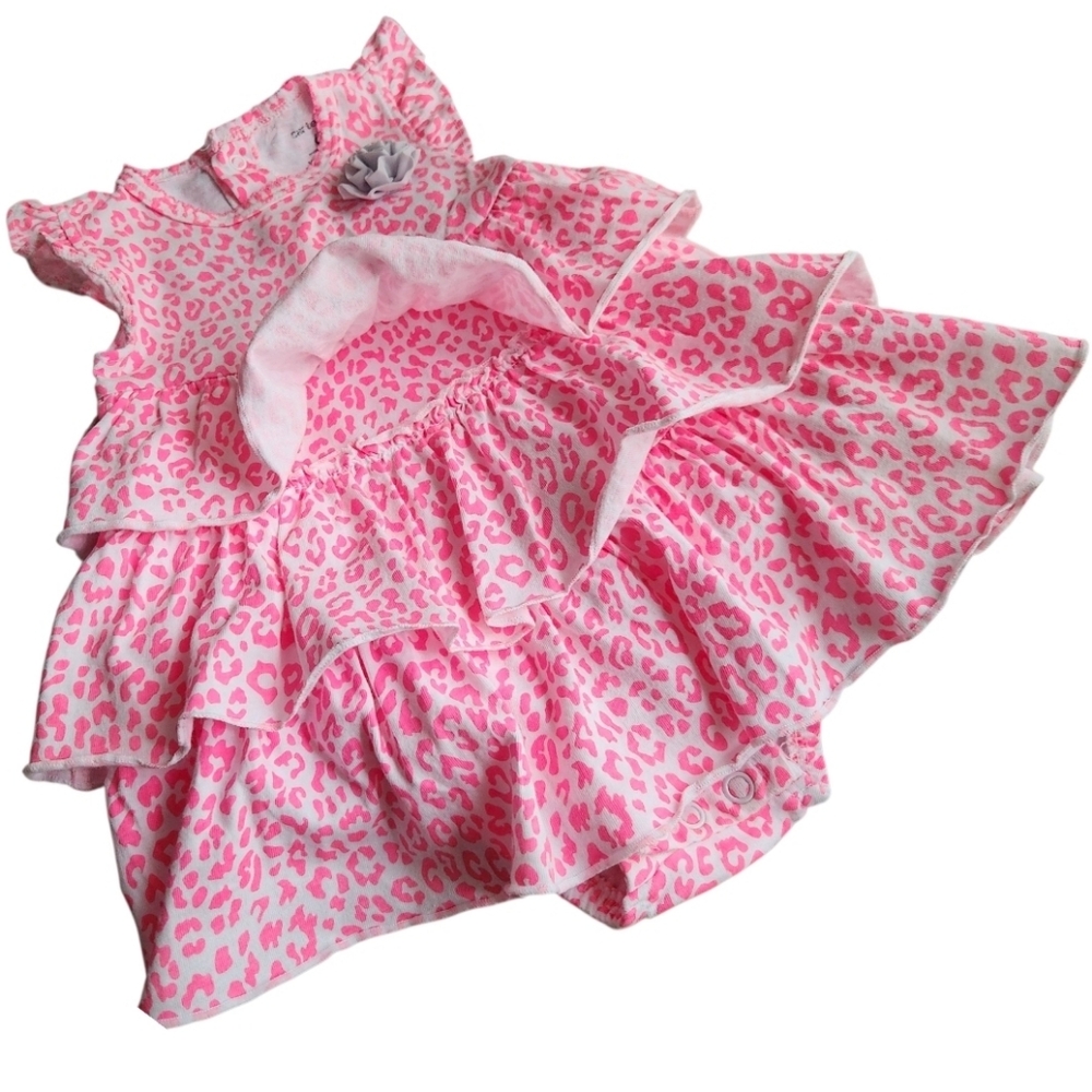 Carter's Baby Girls Pink Leopard Ruffle Bodysuit Dress One Piece Size 6 Months - Picture 2 of 16